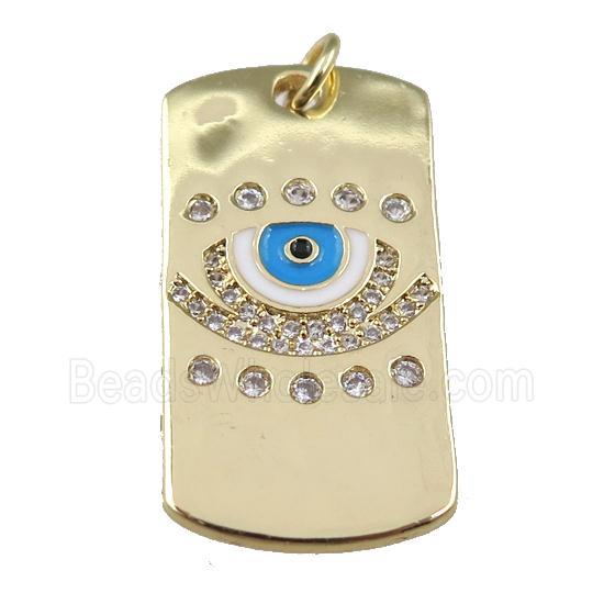 copper rectangle with enamel evil eye, gold plated