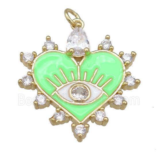 copper heart pendant with green enamel, gold plated