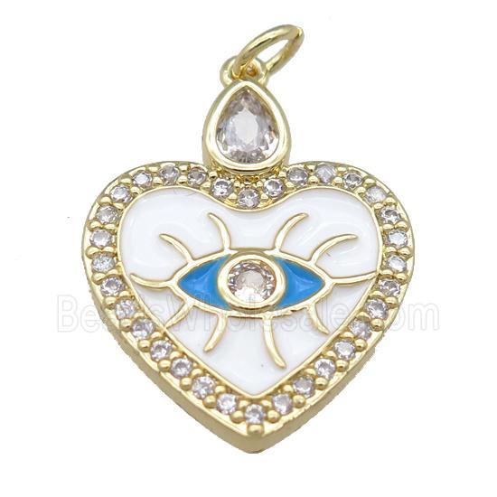 copper heart pendant with white enamel, eye, gold plated