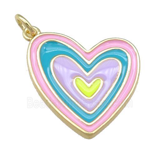 copper enamel heart pendant, gold plated