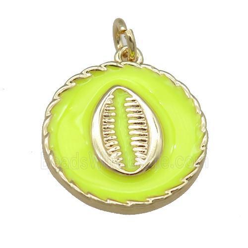 copper circle pendant with yellow enamel, mouth, gold plated