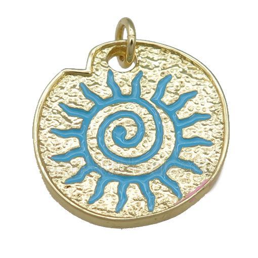 teal Enamel Rebirth symbols, copper pendant, gold plated