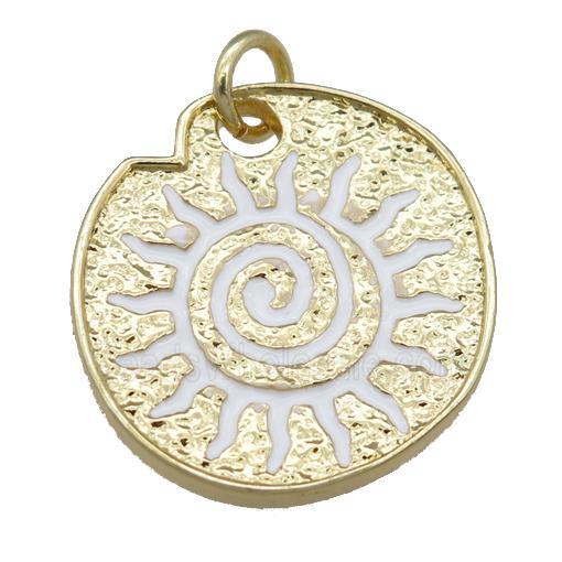 white Enamel Rebirth Symbols, copper pendant, gold plated