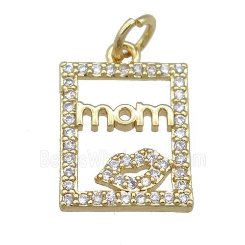 copper rectangle pendant pave zircon, MOM, gold plated