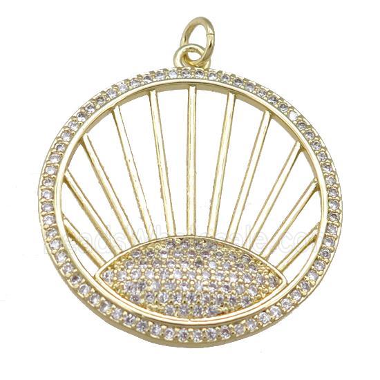 copper circle sun pendant paved zircon, gold plated