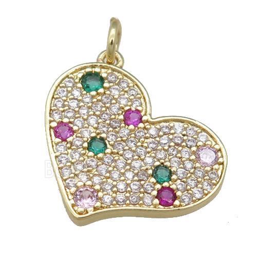 copper heart pendant pave zircon, gold plated