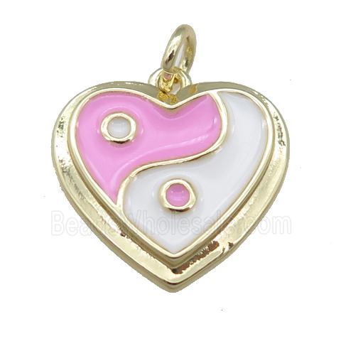copper Enamel Taichi pendant, heart, gold plated