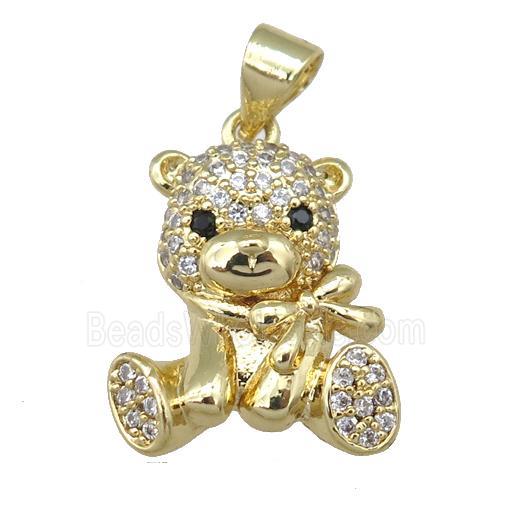 copper bear pendant pave zircon, gold plated