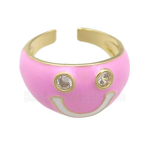copper Pink Enamel Ring with Emoji, gold plated