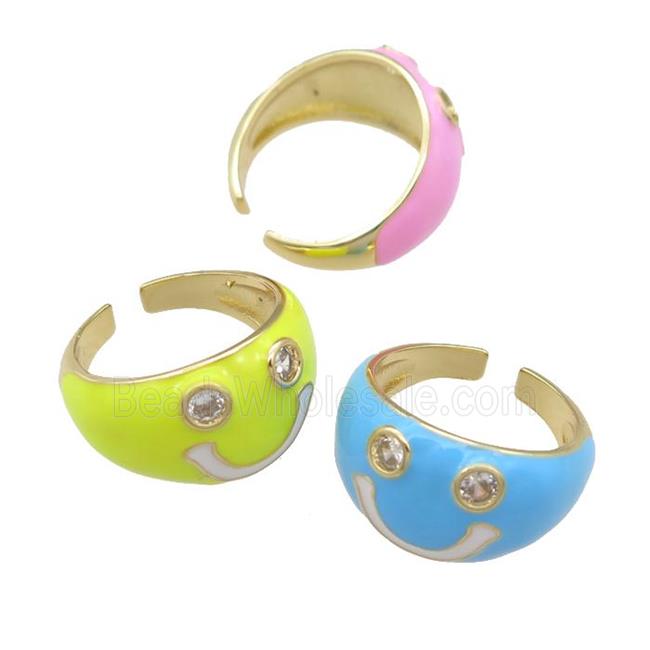 copper Enamel Ring with Emoji, gold plated, mixed