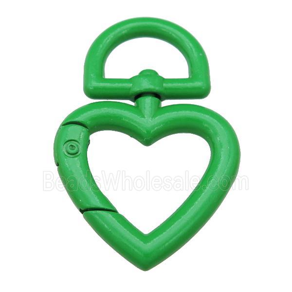 Alloy Carabiner Clasp with green Lacquered Fired, heart