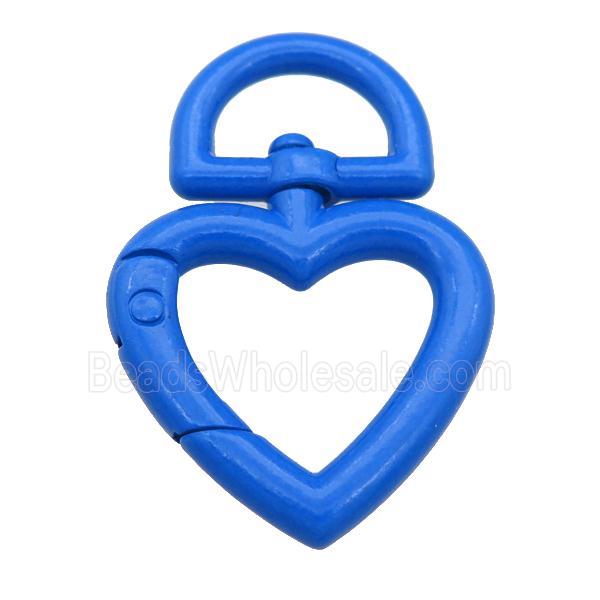 Alloy Carabiner Clasp with blue Lacquered Fired, heart