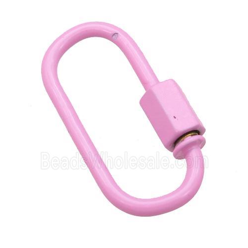 copper oval Carabiner Clasp with pink Lacquered Fired