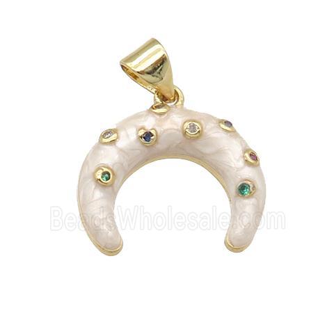copper cerescent pendant with enamel pearlized resin, gold plated