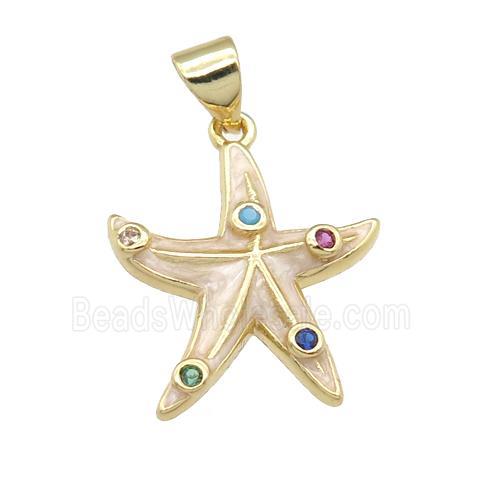 copper starfish pendant with enamel pearlized resin, gold plated