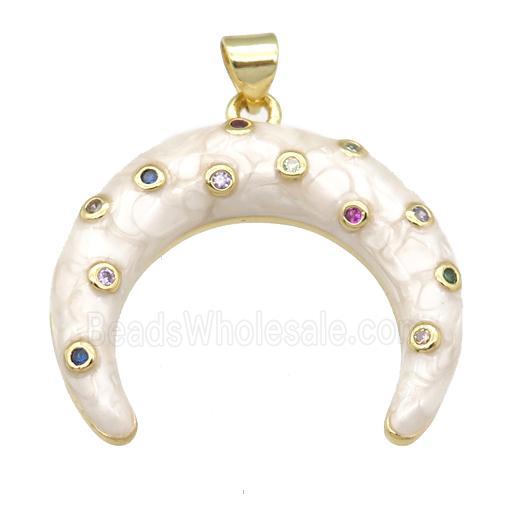 copper crescent pendant with enamel pearlized resin, gold plated