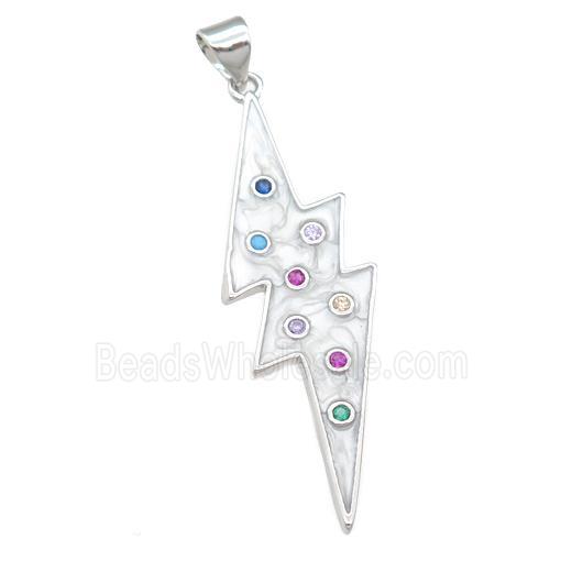 copper lightning pendant with enamel pearlized resin, platinum plated