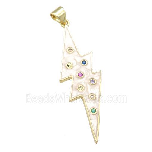 copper lightning pendant with enamel pearlized resin, gold plated