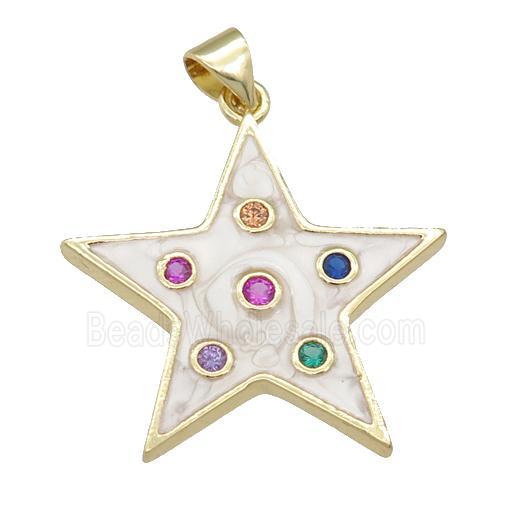 copper star pendant with enamel pearlized resin, gold plated