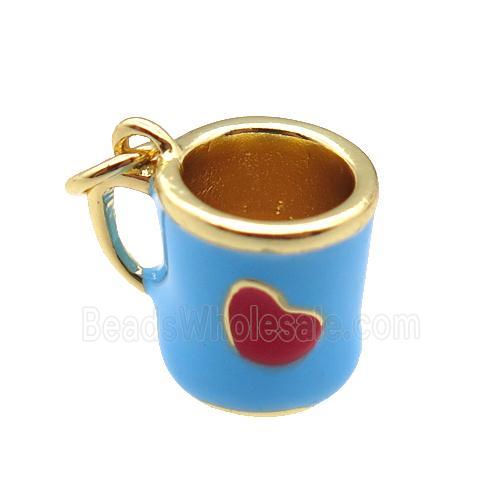 copper cup pendant with blue enamel, heart, gold plated