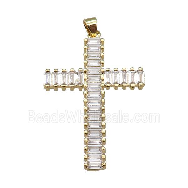 copper cross pendant pave zircon, gold plated