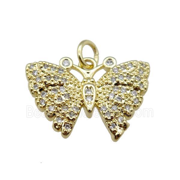 copper butterfly pendant pave zircon, gold plated