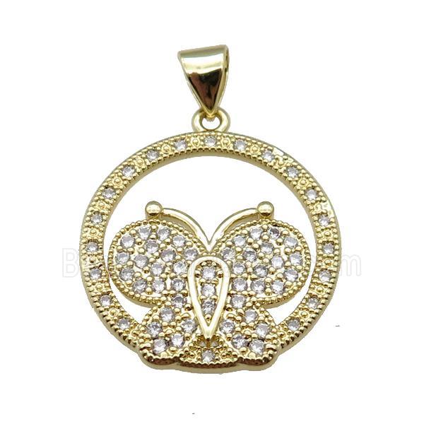 copper butterfly pendant pave zircon, gold plated