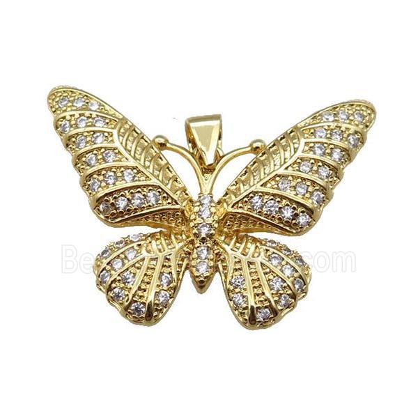 copper butterfly pendant pave zircon, gold plated