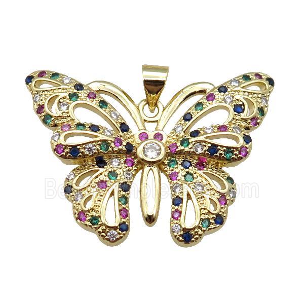 copper butterfly pendant pave zircon, gold plated