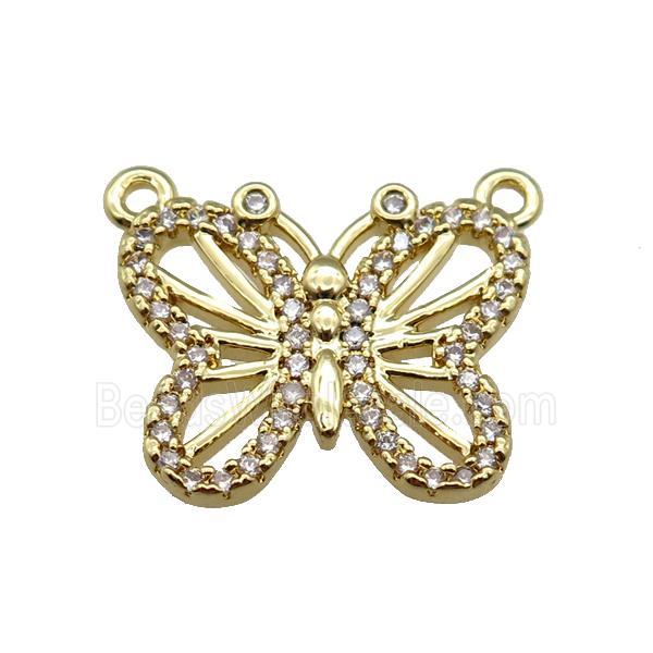 copper butterfly pendant pave zircon with 2loops, gold plated