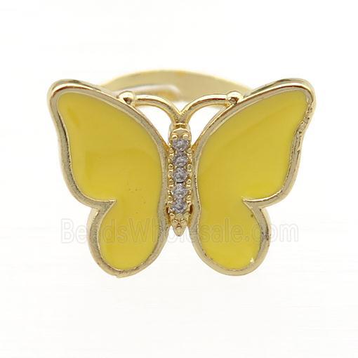 copper butterfly Rings with peach enamel, adjustable, gold plated