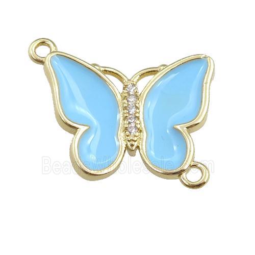copper butterfly connector with lt.blue enamel, gold plated