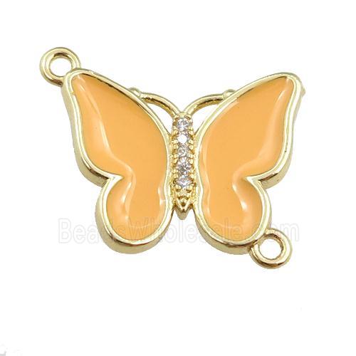 copper butterfly connector with peach enamel, gold plated