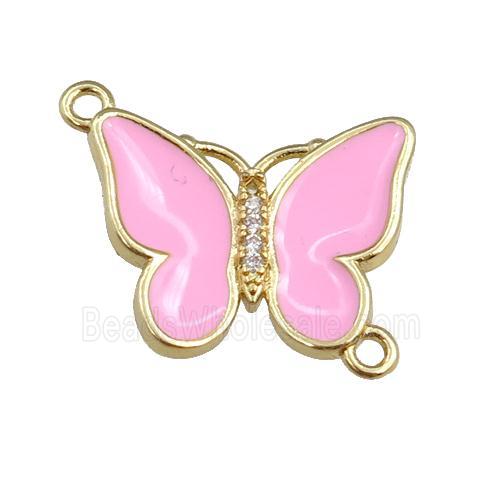 copper butterfly connector with pink enamel, gold plated