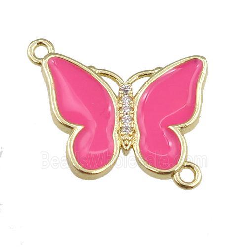 copper butterfly connector with hotpink enamel, gold plated
