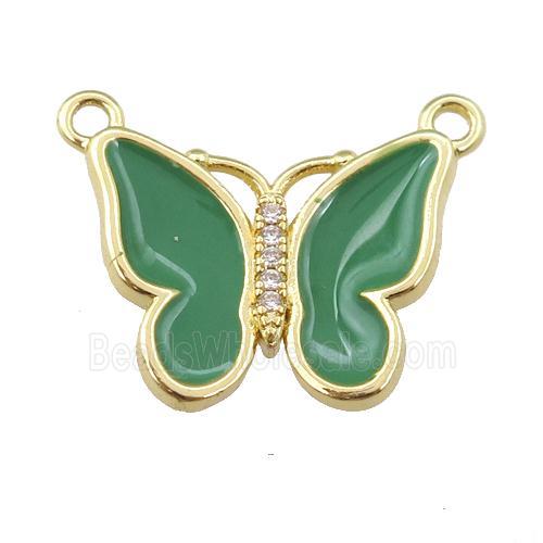 copper butterfly pendant with green enamel, gold plated