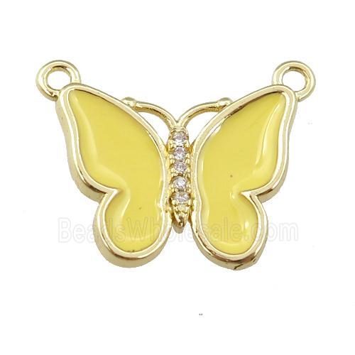 copper butterfly pendant with yellow enamel, gold plated