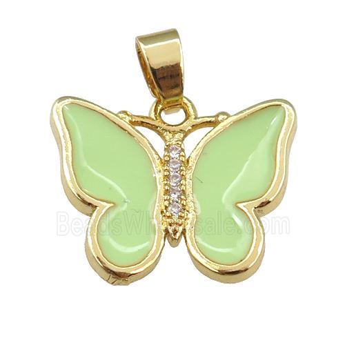 copper butterfly pendant with applegreen enamel, gold plated