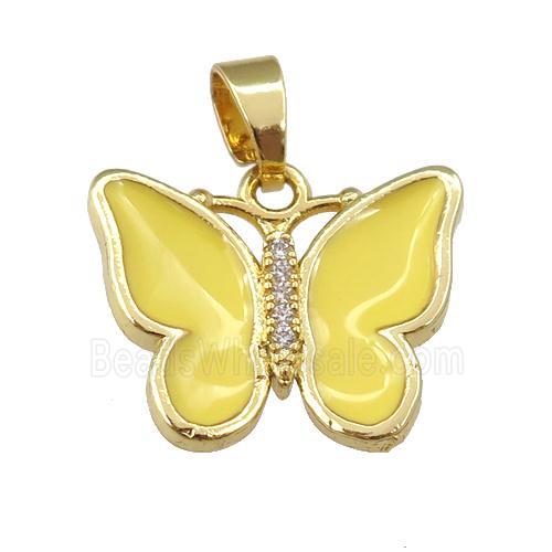 copper butterfly pendant with yellow enamel, gold plated