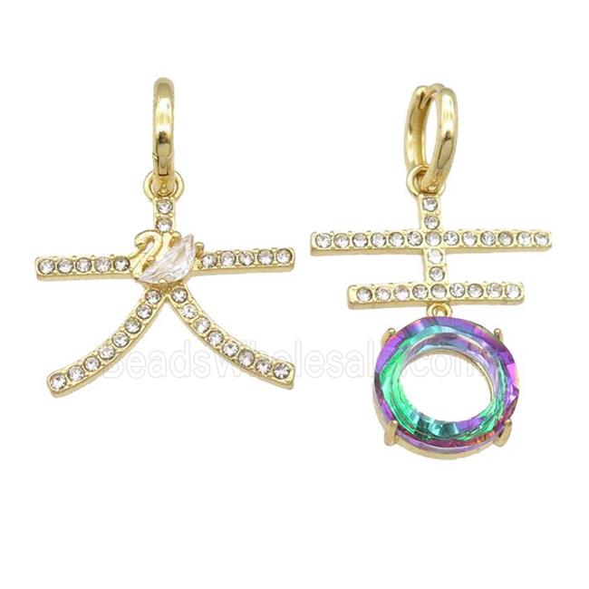 copper Hoop Earring pave zircon, gold plated