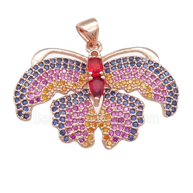 copper Butterfly pendant pave zircon, rose gold