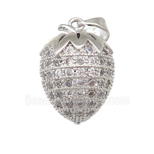 copper Strawberry pendant pave zircon, platinum plated