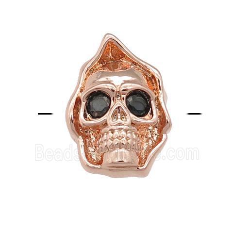 copper Skull charm beads pave zircon, rose gold