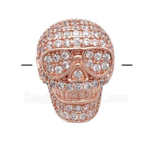 copper Skull charm beads pave zircon, rose gold