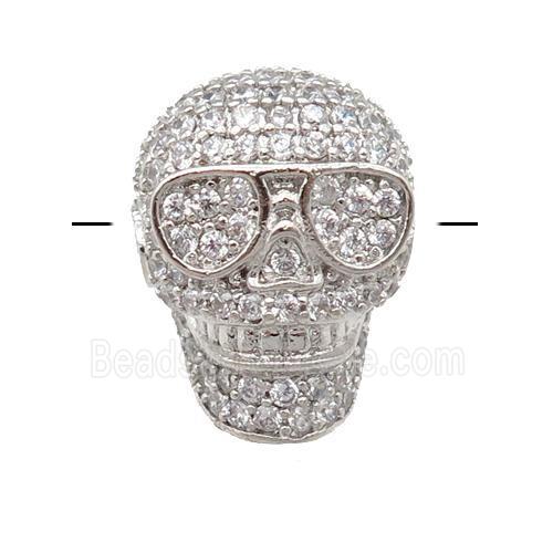 copper Skull beads pave zircon, platinum plated