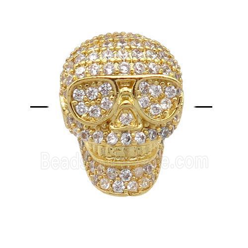 copper Skull beads pave zircon, gold plated