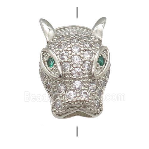 copper LeopardHead beads pave zircon, platinum plated