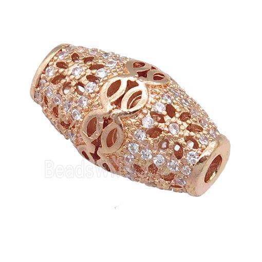 copper rice beads pave zircon, rose gold