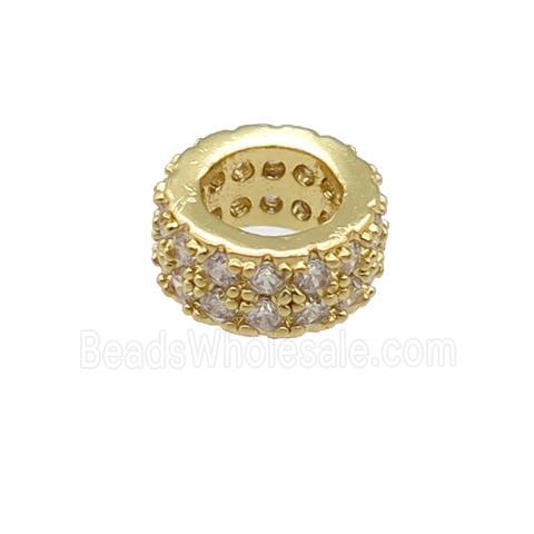 copper rondelle beads pave zircon, large hole, gold plated