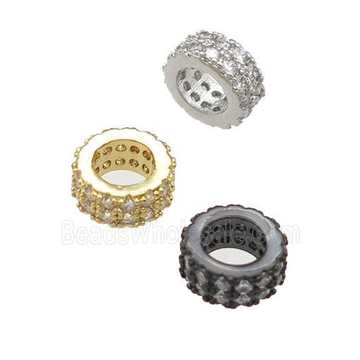 copper rondelle beads pave zircon, large hole, mixed